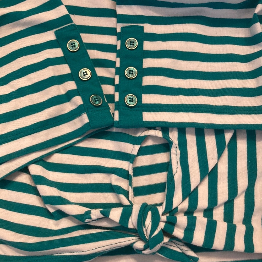 N Touch Teal Striped Long Sleeve Women's Top - Picture 4 of 8